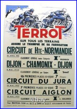 Affiche Moto Terrot 1952 250 500 Chamonix Dijon Circuit Jura Aiglon Normandie