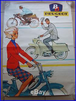 Affiche mobylette BB Peugeot en papier signée de 104,3 cm x 76,8 cm authentique