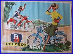 Ancienne affiche cycle BB Peugeot en papier de 80 cm x 107 cm