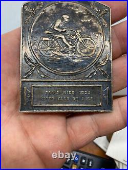 Objet ancien Médaille argent compétition moto ancienne 1923 Paris / Nice Old