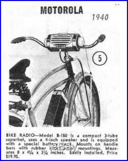 Radio Motorolla, modèle B-150 pour Vespa Acma Lambretta bicyclette