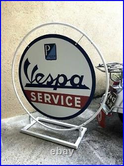 Vespa Acma Service Enseigne Aluminium 80 cm Recto Verso avec Support 100cm