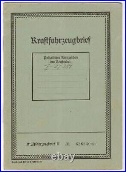 Voiture Brief NSU Roue D Année de Construction 1937 Vorkrieg Kraftfahrzeugbrief